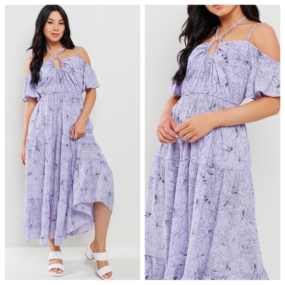 30 Boho Floral Off Shoulder Ruffle Tiered Maxi Dress - Picture 5 of 7